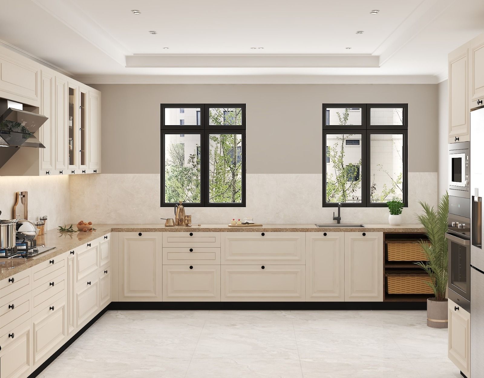 Cream Shaker U-Shaped Kitchen, Kanpur